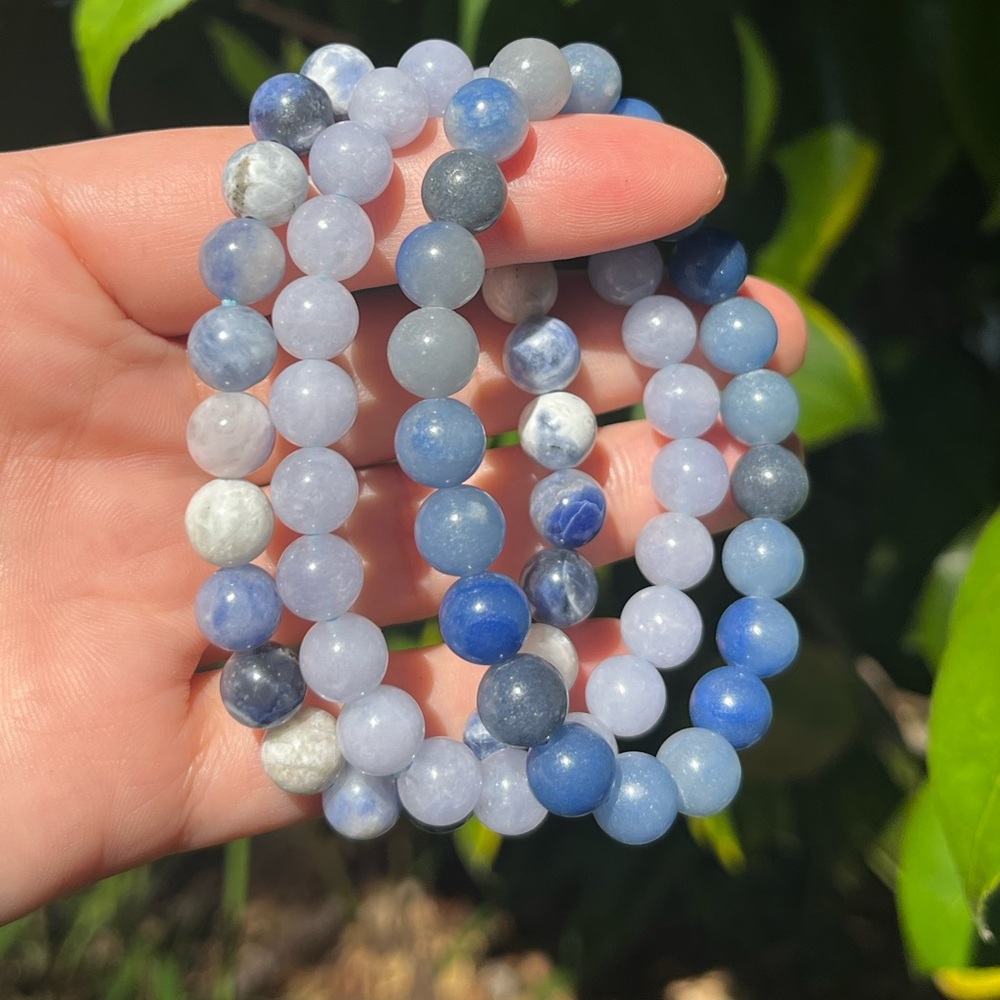 8mm sodalite, blue quartz and blue aventurine bracelet‎ set